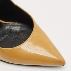 Saint Laurent Beige Patent Leather Anja Pointed Toe Pumps Size 37