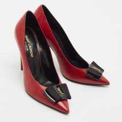 Saint Laurent Dark Red Leather Anais Bow Pointed Toe Pumps Size 36