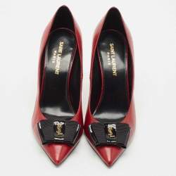 Saint Laurent Dark Red Leather Anais Bow Pointed Toe Pumps Size 36