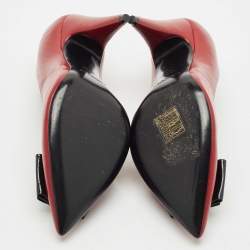 Saint Laurent Dark Red Leather Anais Bow Pointed Toe Pumps Size 36