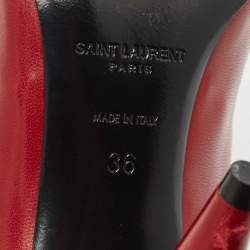 Saint Laurent Dark Red Leather Anais Bow Pointed Toe Pumps Size 36