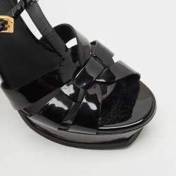 Saint Laurent Black Patent Leather Tribute Platform Sandals Size 38