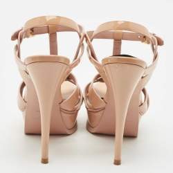 Saint Laurent Beige Patent Leather Tribute Platform Sandals Size 37.5