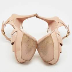 Saint Laurent Beige Patent Leather Tribute Platform Sandals Size 37.5