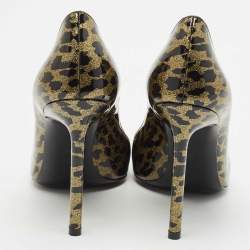 Saint Laurent Black/Gold Animal Print Patent Leather Anja Pointed Toe Pumps Size 38