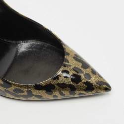 Saint Laurent Black/Gold Animal Print Patent Leather Anja Pointed Toe Pumps Size 38