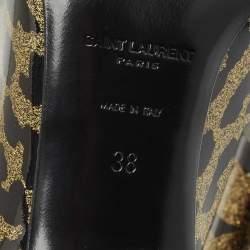 Saint Laurent Black/Gold Animal Print Patent Leather Anja Pointed Toe Pumps Size 38