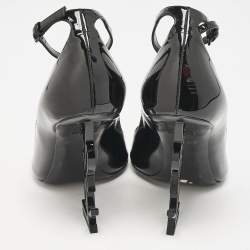 Saint Laurent Black Patent Leather Opyum Peep Toe Pumps Size 36