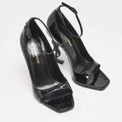 Saint Laurent Black Patent Leather Opyum Peep Toe Pumps Size 36