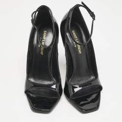Saint Laurent Black Patent Leather Opyum Peep Toe Pumps Size 36