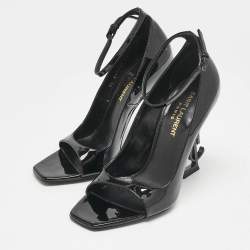 Saint Laurent Black Patent Leather Opyum Peep Toe Pumps Size 36