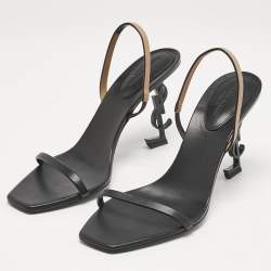 Saint Laurent Black/Beige Leather Opyum Slingback Sandals Size 39