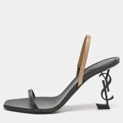 Saint Laurent Black/Beige Leather Opyum Slingback Sandals Size 39