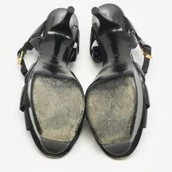 Saint Laurent Black Patent Leather Tribute Platform Sandals Size 38.5