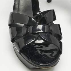 Saint Laurent Black Patent Leather Tribute Platform Sandals Size 38.5