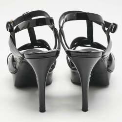 Saint Laurent Black Patent Leather Tribute Platform Sandals Size 38.5