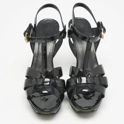 Saint Laurent Black Patent Leather Tribute Platform Sandals Size 38.5