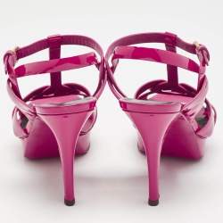 Saint Laurent Dark Pink Patent Leather Tribute Platform Sandals Size 39