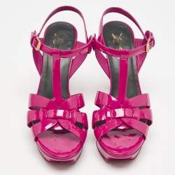 Saint Laurent Dark Pink Patent Leather Tribute Platform Sandals Size 39