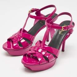 Saint Laurent Dark Pink Patent Leather Tribute Platform Sandals Size 39