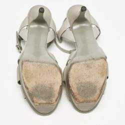 Saint Laurent Light Grey Leather Tribute Platform Sandals Size 37.5