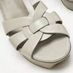 Saint Laurent Light Grey Leather Tribute Platform Sandals Size 37.5