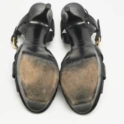 Saint Laurent Black Croc Embossed Leather Tribute Platform Sandals Size 37.5