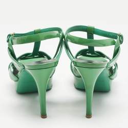 Saint Laurent Green Patent Leather Tribute Platform Sandals Size 39