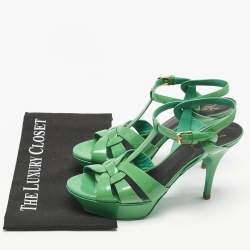 Saint Laurent Green Patent Leather Tribute Platform Sandals Size 39