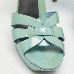 Saint Laurent Blue Patent Leather Tribute Platform Sandals Size 39