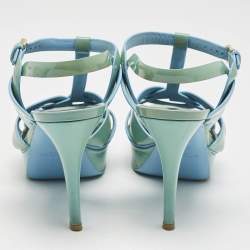Saint Laurent Blue Patent Leather Tribute Platform Sandals Size 39