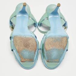 Saint Laurent Blue Patent Leather Tribute Platform Sandals Size 39
