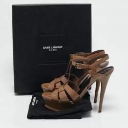 Saint Laurent  Beige Patent Leather Platform Sandals Size 38.5
