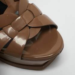 Saint Laurent  Beige Patent Leather Platform Sandals Size 38.5