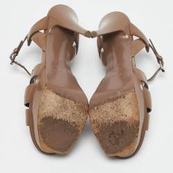 Saint Laurent  Beige Patent Leather Platform Sandals Size 38.5