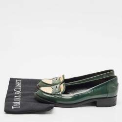 Saint Laurent Green Leather Penny Loafers Size 37