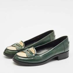 Saint Laurent Green Leather Penny Loafers Size 37
