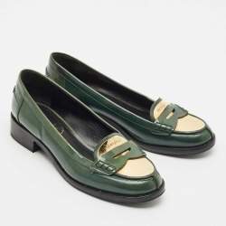 Saint Laurent Green Leather Penny Loafers Size 37