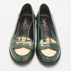 Saint Laurent Green Leather Penny Loafers Size 37