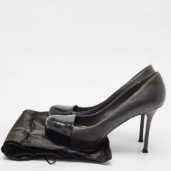 Saint Laurent  Black/Grey Leather And Patent Tribtoo Platform Pumps Size 41
