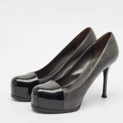 Saint Laurent  Black/Grey Leather And Patent Tribtoo Platform Pumps Size 41