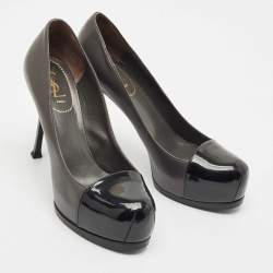 Saint Laurent  Black/Grey Leather And Patent Tribtoo Platform Pumps Size 41