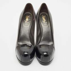 Saint Laurent  Black/Grey Leather And Patent Tribtoo Platform Pumps Size 41