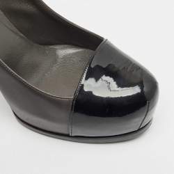 Saint Laurent  Black/Grey Leather And Patent Tribtoo Platform Pumps Size 41