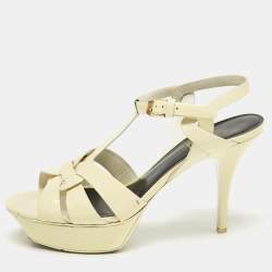 Saint Laurent Cream Patent Leather Tribute Sandals Size 39