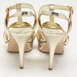 Saint Laurent Gold Foil Leather Tribute Ankle Strap Sandals Size 38.5