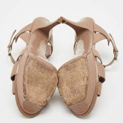 Pre Owned صندل سان لوران تريبوت سير كاحل جلد منقوش بيج مقاس 38.5