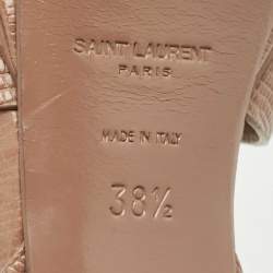 Pre Owned صندل سان لوران تريبوت سير كاحل جلد منقوش بيج مقاس 38.5