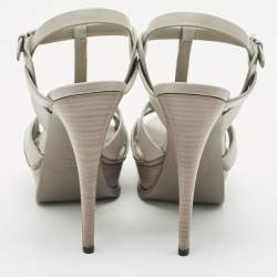 Saint Laurent Light Grey Leather Tribute Ankle Strap Sandals Size 39.5