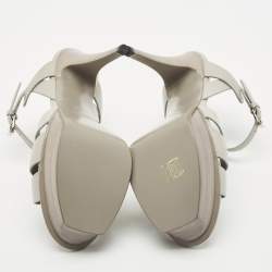 Saint Laurent Light Grey Leather Tribute Ankle Strap Sandals Size 39.5